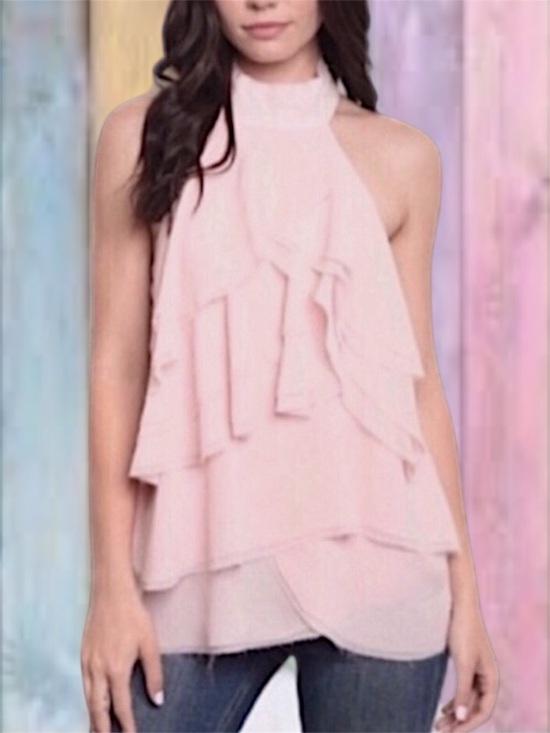 Alythea Tops - Alythea Soft Pink Mock Neck Ruffled Frayed Edging Sleeveless Top NWT